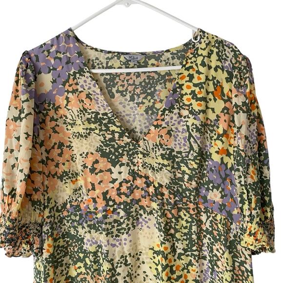 Rails Roma Gardenia Floral Puff Sleeve Yellow Green Dress size XL V-neck Mini - Picture 4 of 10